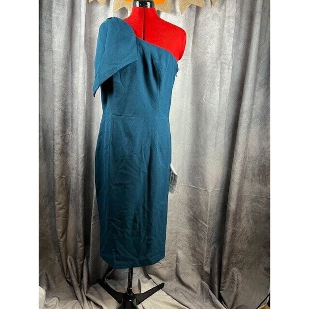 DRESS THE POPULATION Tiffany One-Shoulder Bow-Tie Midi Dress in Pine Size XL NWT